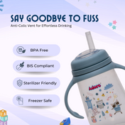 Adore Scotland Wide neck Soft Straw Sipper with Twin Handle-250ml- Blue