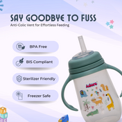 Adore Scotland Wide neck Soft Straw Sipper with Twin Handle-250ml- Green