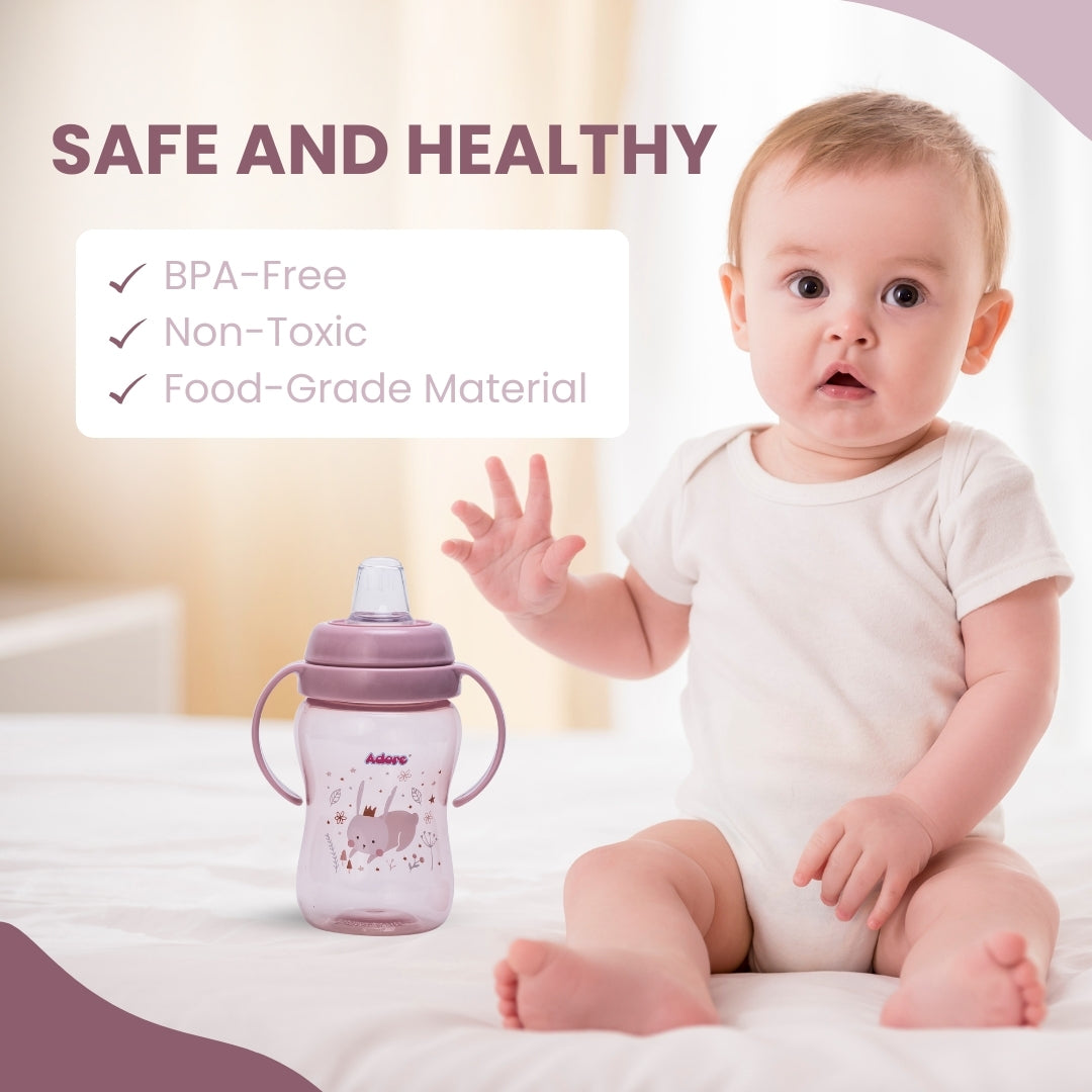 Adore ARRO Soft Spout Sipper with Dust Free Cap and Twin Handle 270ml - Pink