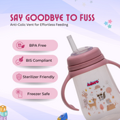 Adore Scotland Wide neck Soft Straw Sipper with Twin Handle-250ml- Pink