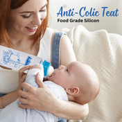 Adore Glaze Senior 2 Stage Glass Feeding Bottle with Anti- Colic Teat -250ml- Blue