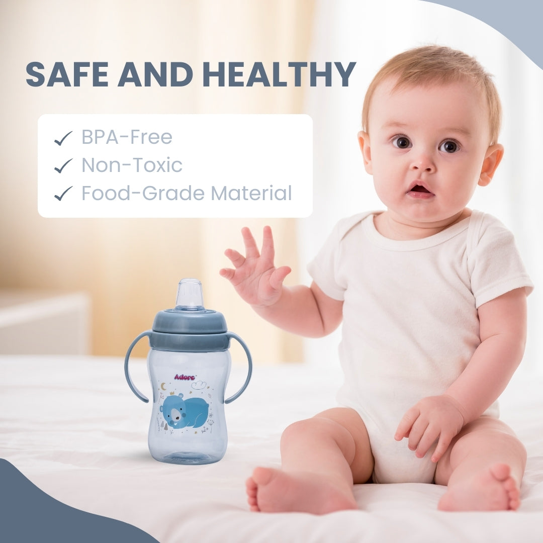 Adore ARRO Soft Spout Sipper with Dust Free Cap and Twin Handle 270ml - Blue