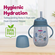 Adore Great Britain Wide Neck Straw Sipper with Gravity Ball and Twin Handle- 250ml Blue