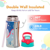 Adore Helios! Double Wall Insulated Stainless Steel Sipper 350ml- Blue Sky Dino