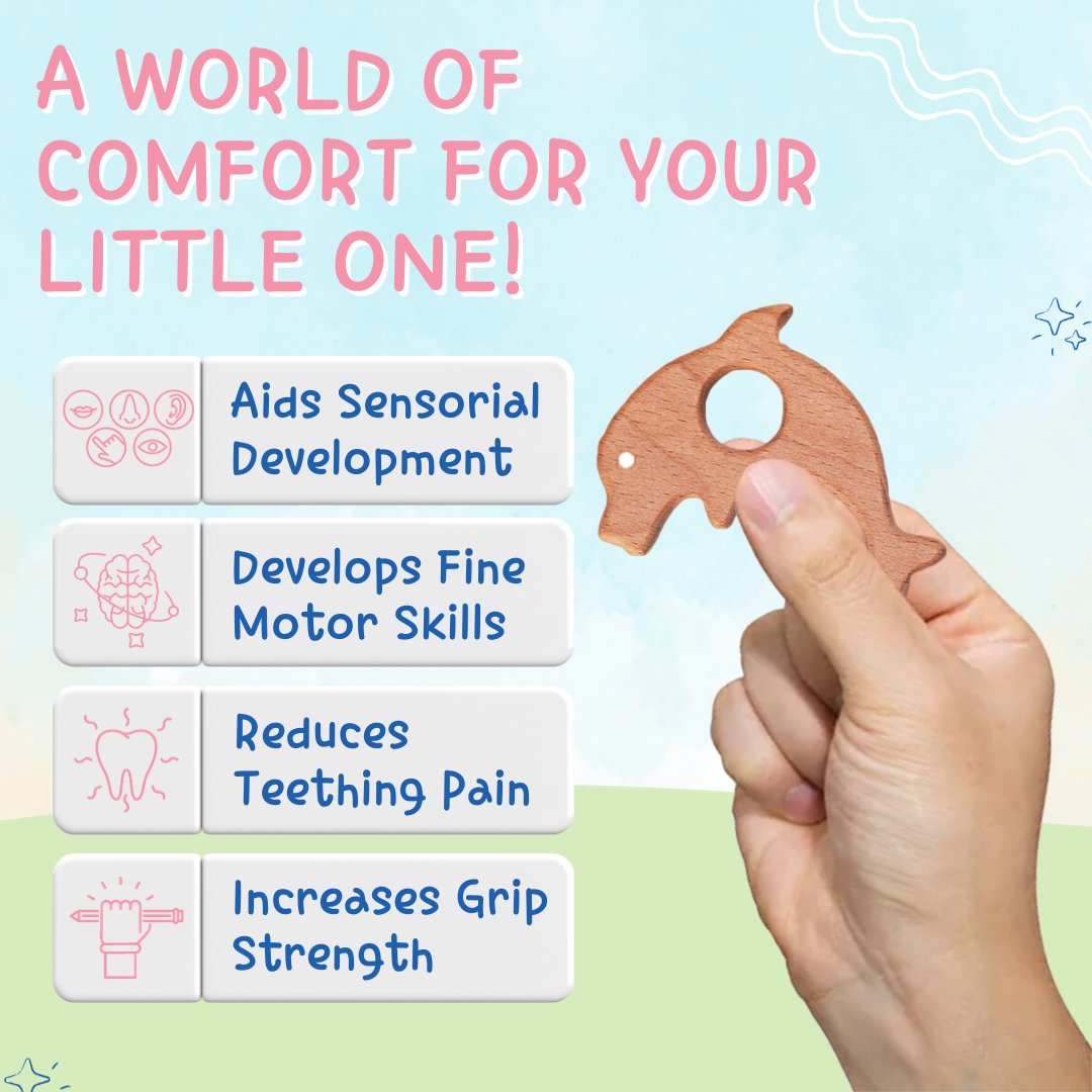 Adore Wohoo! Wooden Teethers- Pack of 2- DUMMIE+DOLPHIN