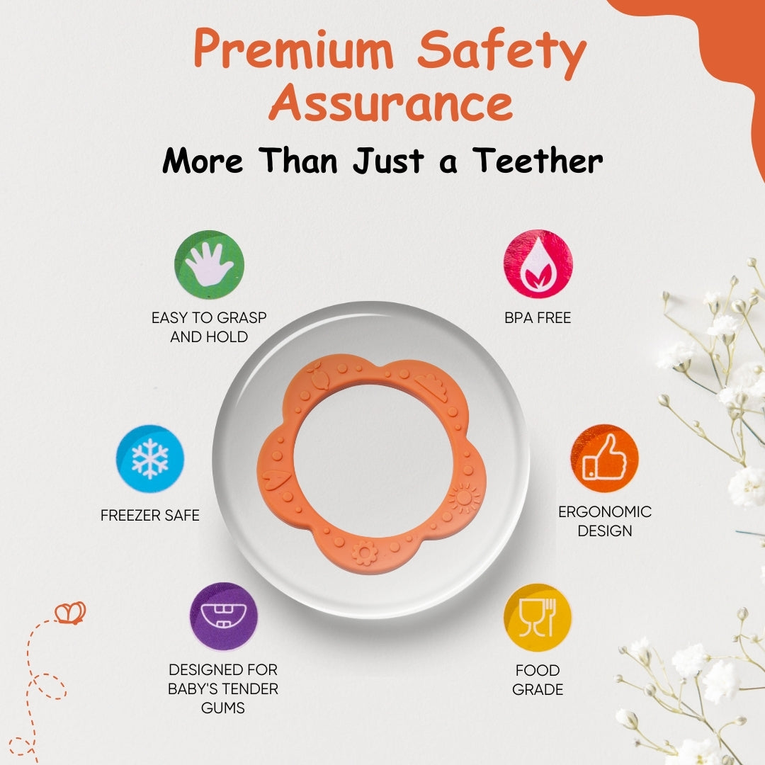 Adore Floral Silicon Teether- Pack of 2 - Orange