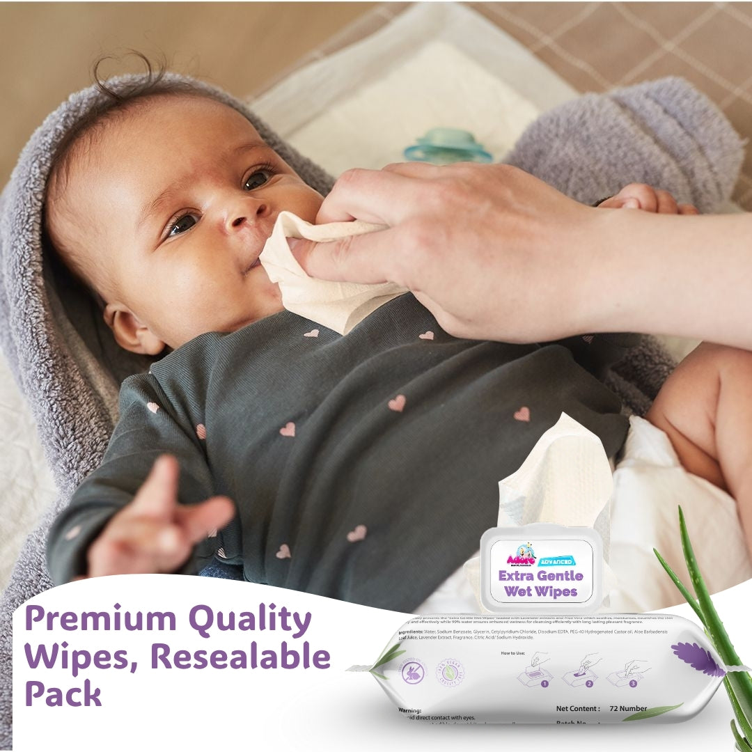 Adore Baby Lavender Wet Wipes with Goodness of Aloe-vera- 99% Pure Water- Pack of 72n Wipes* 9 Pack