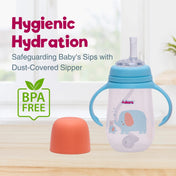 Adore Great Britain Wide Neck Straw Sipper with Gravity Ball and Twin Handle- 250ml New Blue