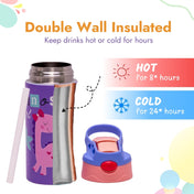 Adore Helios! Double Wall Insulated Stainless Steel Sipper 350ml- Purple Dino