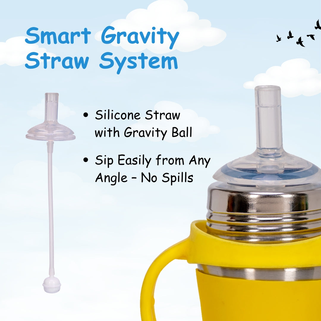 Adore Soi! The Wideneck Silicon Straw with Gravity Ball stainless steel sipper with Sleeve- 250ml Yellow