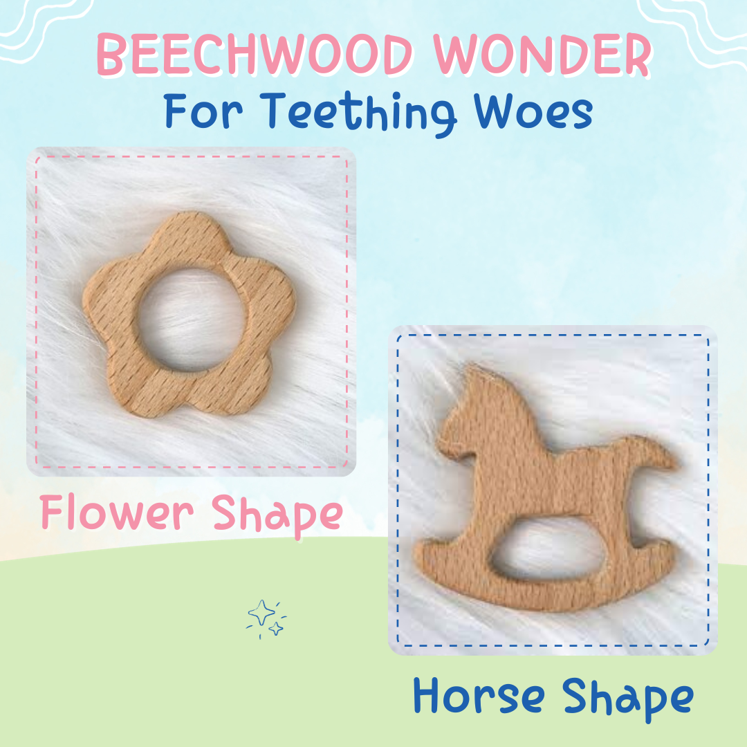 Adore Wohoo! Wooden Teethers- Pack of 2- HORSE+FLOWER