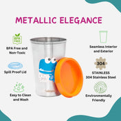 Adore Uno Printed Stainless Steel Tumbler with Spill Proof Lid 300 ml - Orange