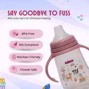 Adore Ireland Wide Neck Soft Spout sipper with Twin Handle-250ml- Pink