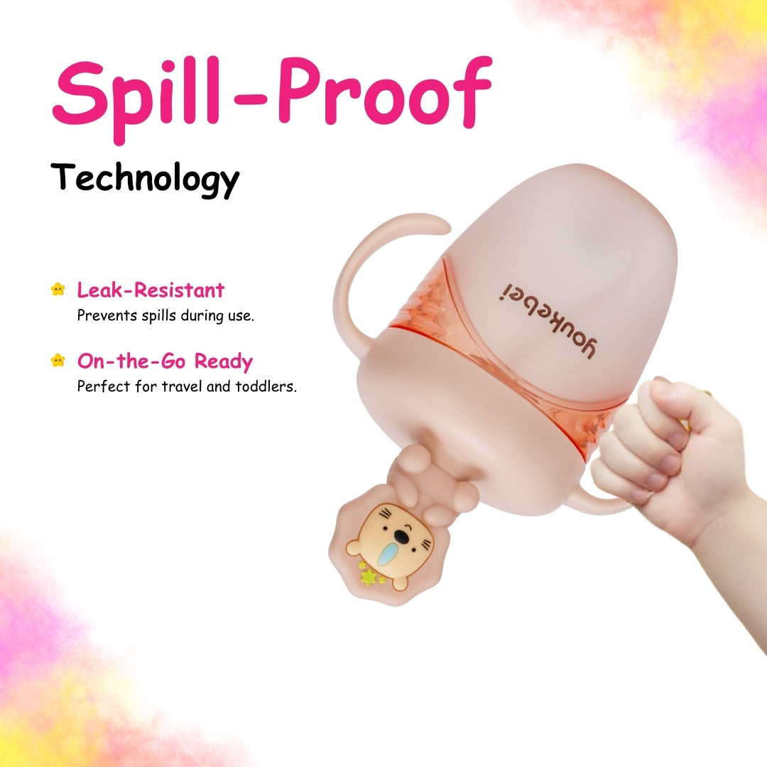 Adore Simbha- The Silicon Straw Sipper with Gravity Ball & Twin Handle 210ml Pink