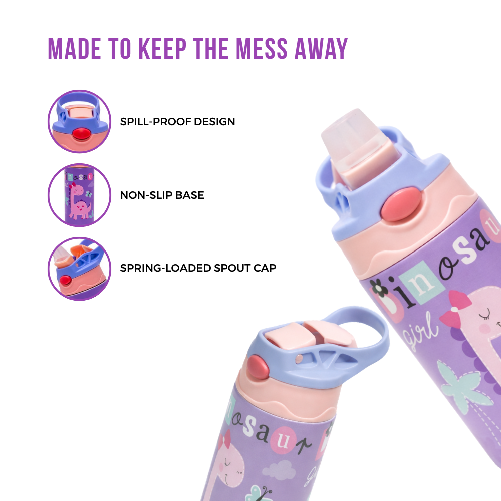Adore Helios! Double Wall Insulated Stainless Steel Sipper 350ml- Purple Dino