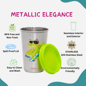 Adore Uno Printed Stainless Steel Tumbler with Spill Proof Lid 300 ml - Green