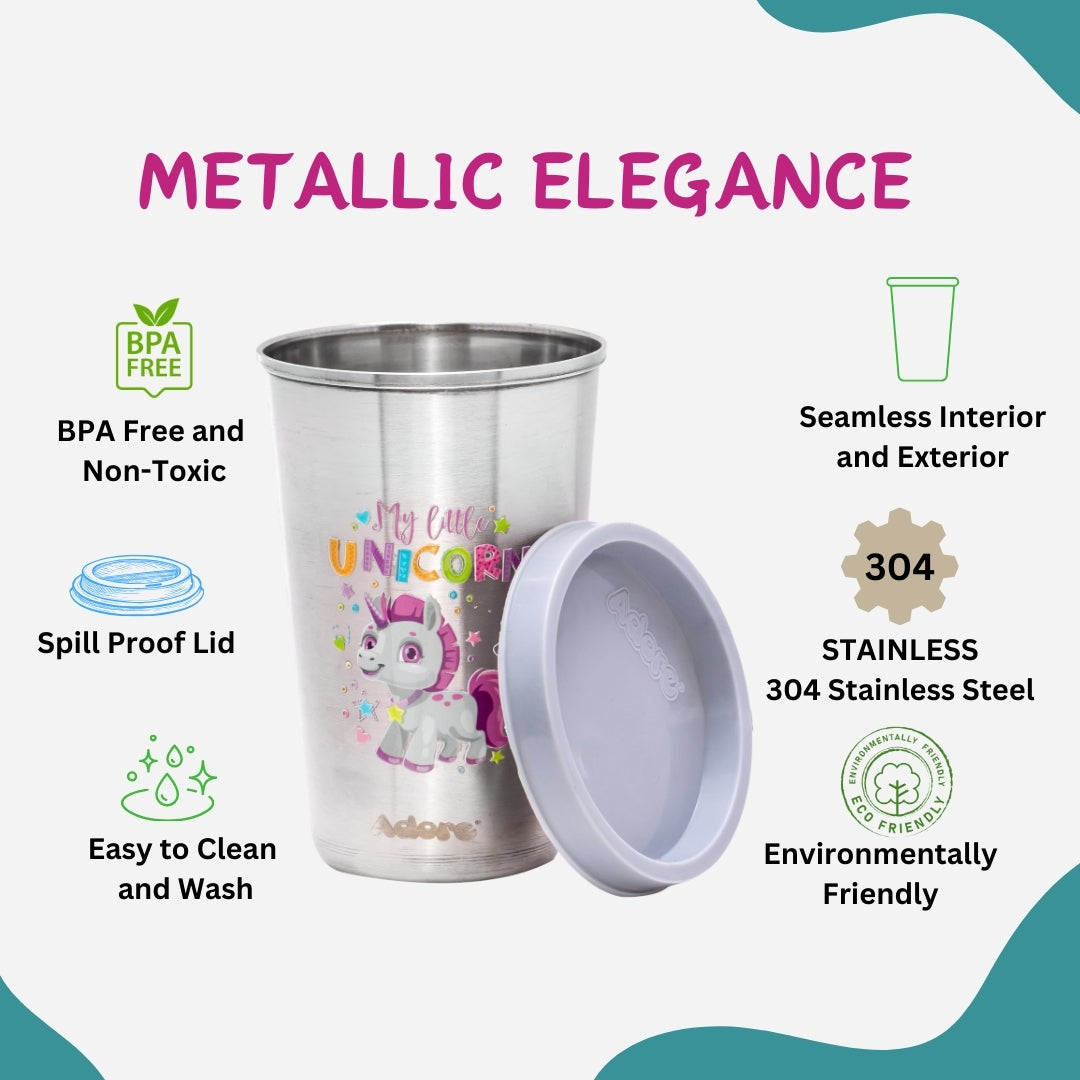 Adore Uno Printed Stainless Steel Tumbler with Spill Proof Lid 300 ml - Grey
