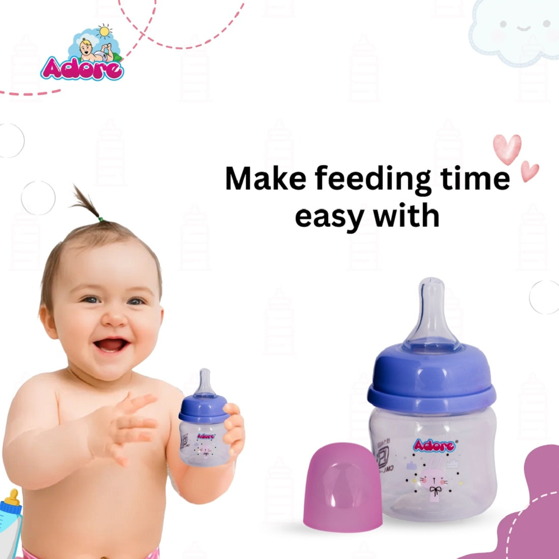 Adore England Narrow Neck Feeding Bottle 60ml - Pink