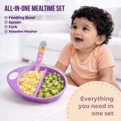 Adore Supper Hero Feeding Bowl with Spoon, Fork & Wooden Masher- Purple