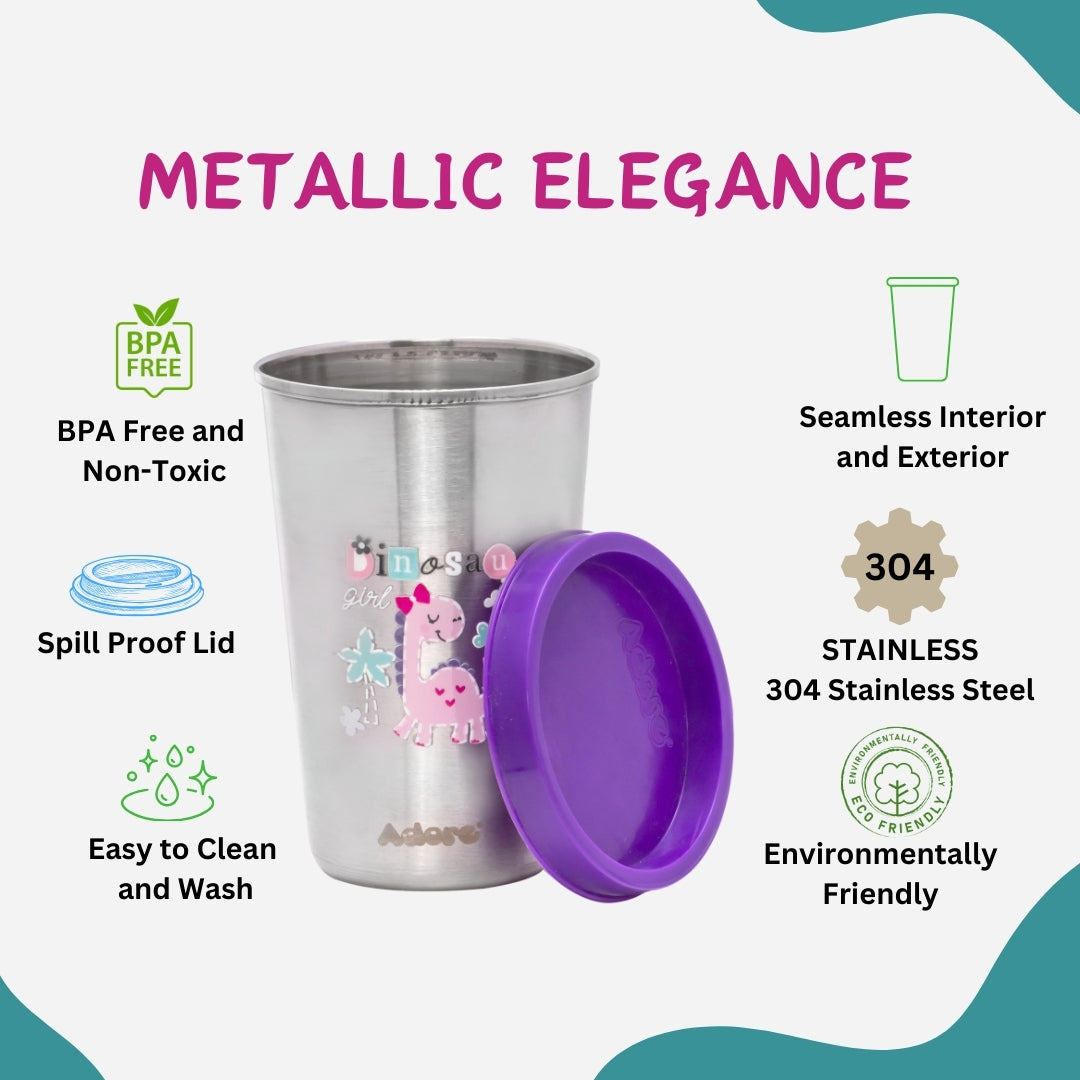 Adore Uno Printed Stainless Steel Tumbler with Spill Proof Lid 300 ml - Purple