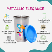 Adore Uno Printed Stainless Steel Tumbler with Spill Proof Lid 300 ml - Blue