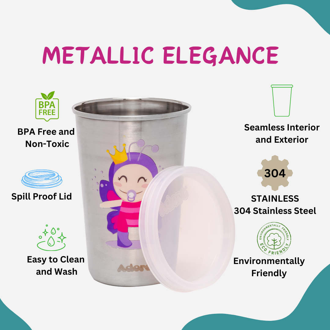 Adore Uno Printed Stainless Steel Tumbler with Spill Proof Lid 300 ml - White and Purple