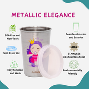 Adore Uno Printed Stainless Steel Tumbler with Spill Proof Lid 300 ml - White and Purple