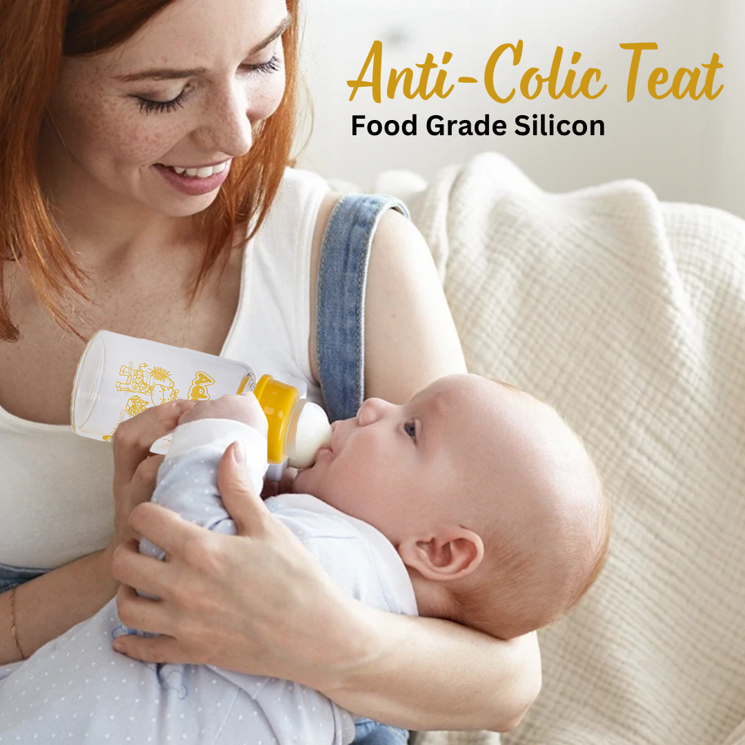 Adore Glaze Junior 2 Stage Borosilicate Glass Feeding Bottle 125ml- Yellow