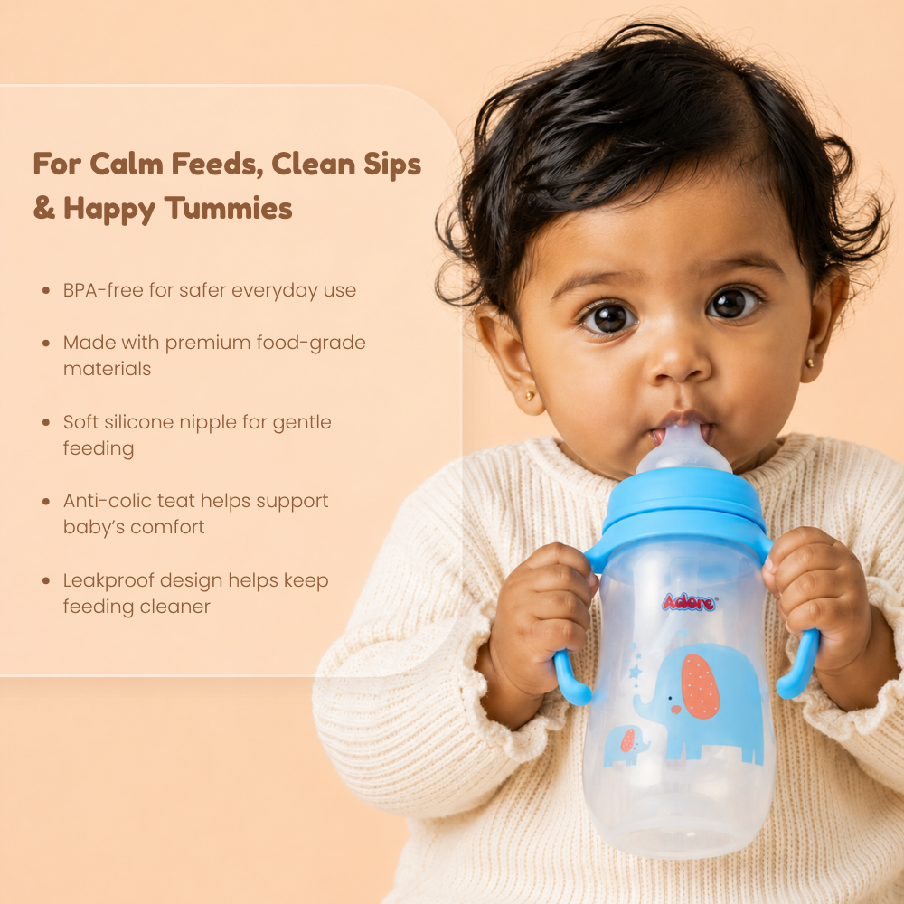 Adore Nok Nok Wide neck Feeding Bottle With Twin Handle 250ml - New Blue