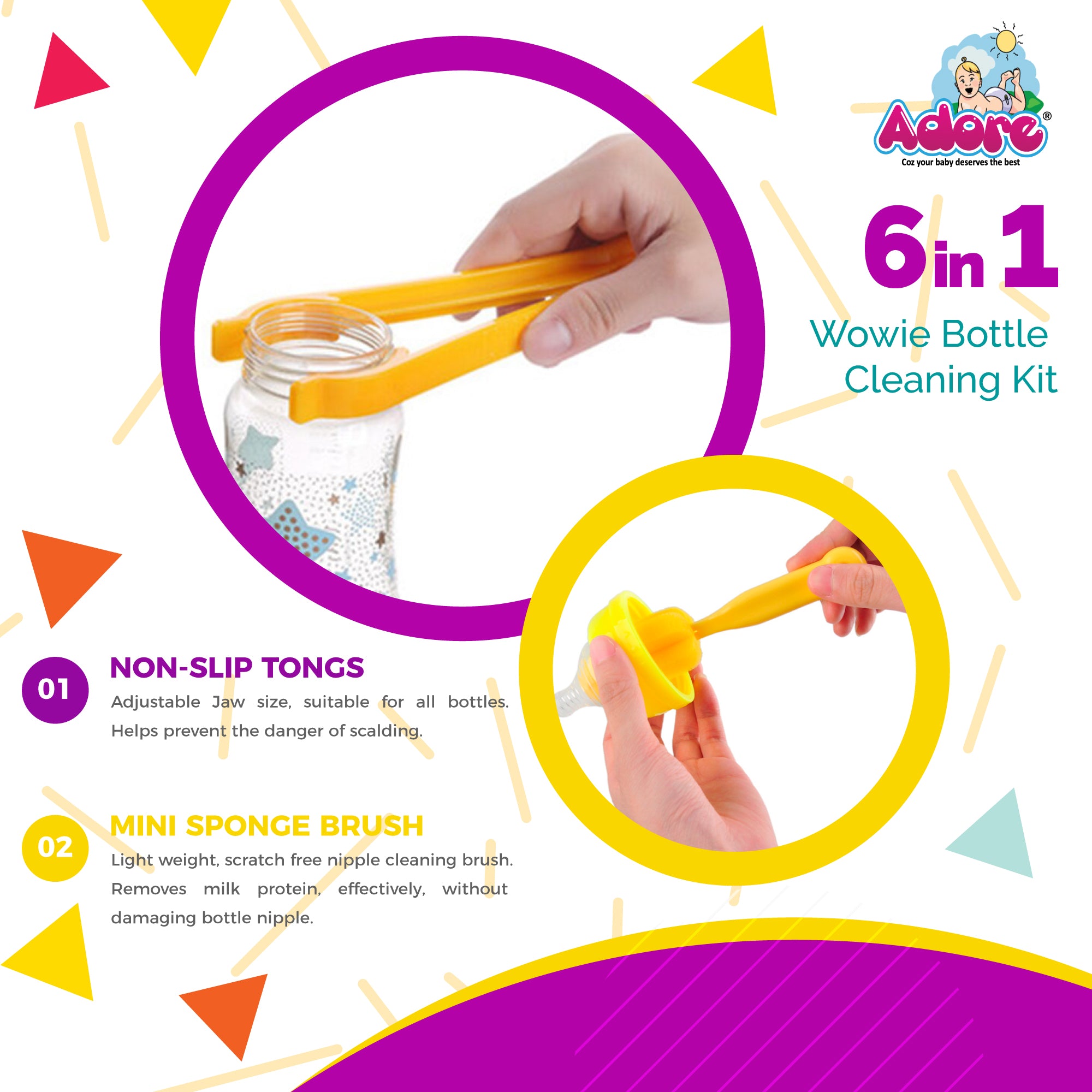 Adore Wowie Bottle Cleaning Kit Pack of 6 - ( Colour May Vary )