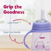 Adore Great Britain Wide Neck Straw Sipper with Gravity Ball and Twin Handle- 250ml Purple