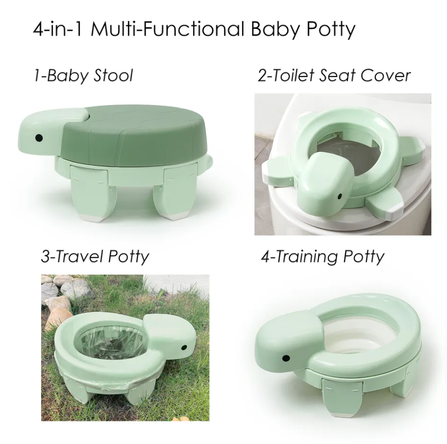 Adore Turtle 4 in 1 Potty Trainer with First Ever Bio Degradable Baby Potty Chair Liner  20 Bags - Green