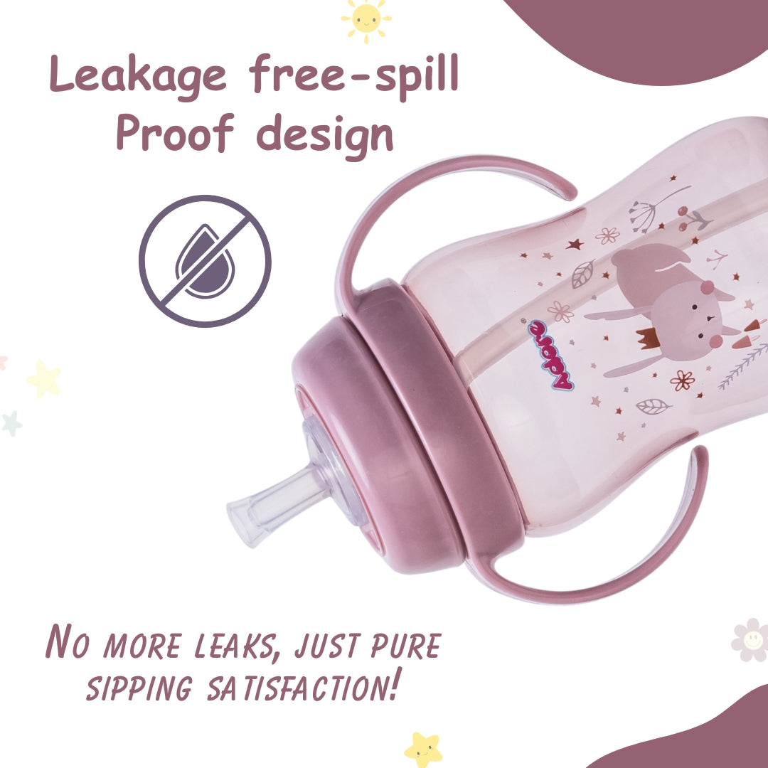 Adore SPARRO Soft Straw Sipper with Dust Free Cap and Twin Handle 270ml - Pink
