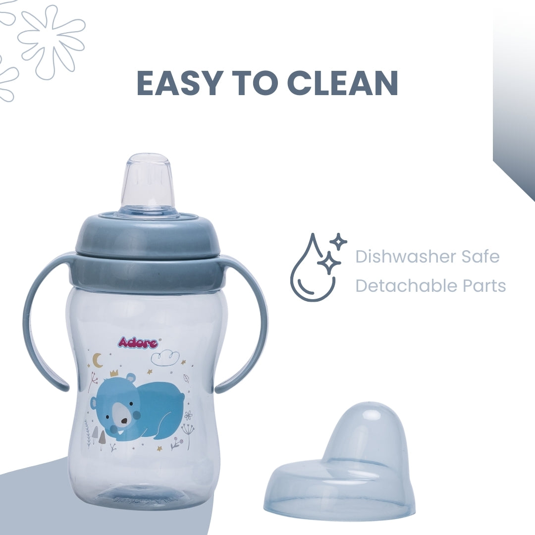 Adore ARRO Soft Spout Sipper with Dust Free Cap and Twin Handle 270ml - Blue