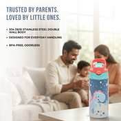 Adore Helios! Double Wall Insulated Stainless Steel Sipper 350ml- Blue Sky Dino