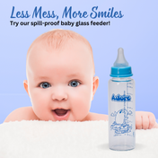 Adore Glaze Senior 2 Stage Glass Feeding Bottle with Anti- Colic Teat -250ml- Blue