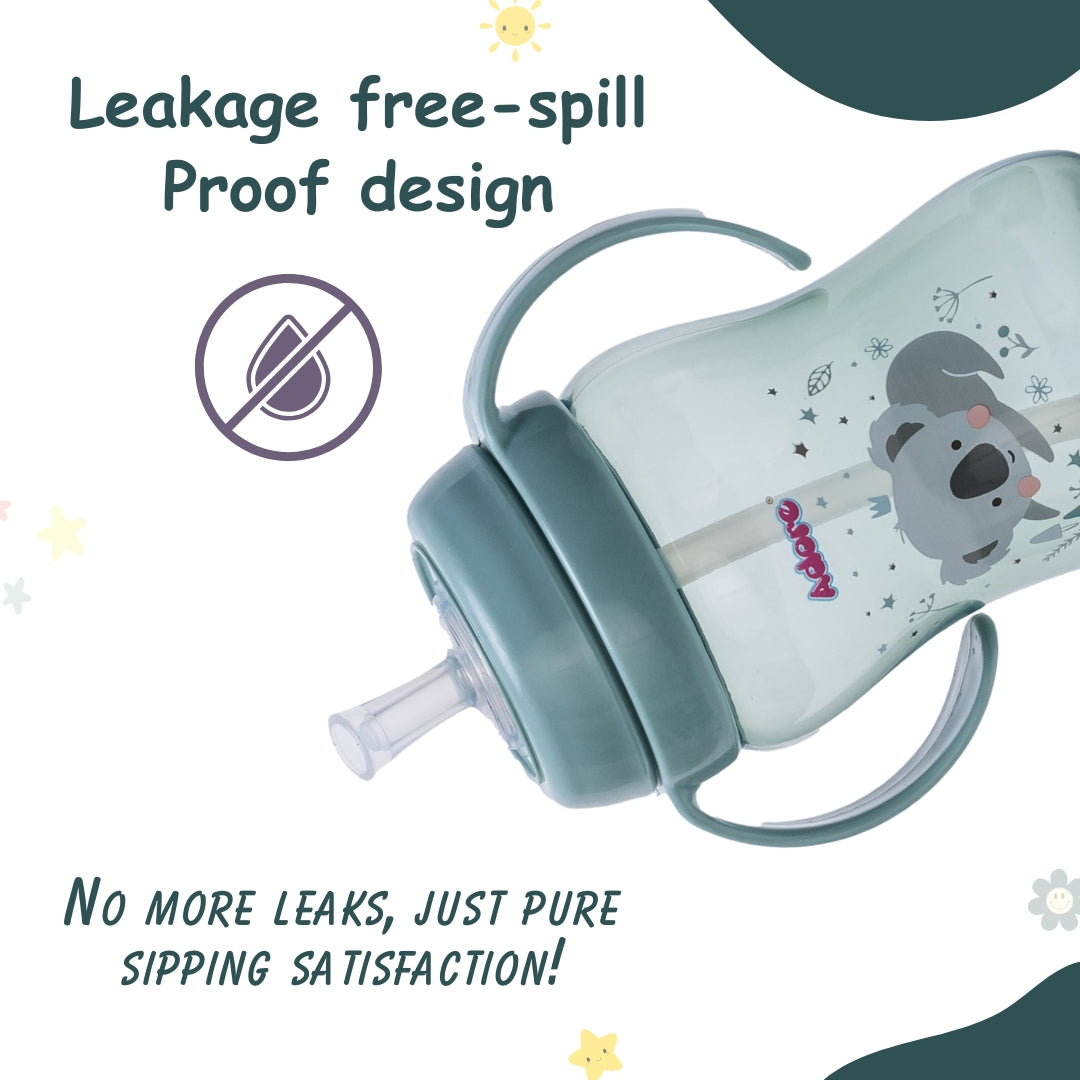 Adore SPARRO Soft Straw Sipper with Dust Free Cap and Twin Handle 270ml - Green