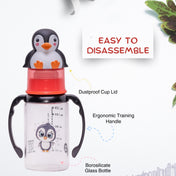 Adore BUNK! Character Hood Glass Spout Sipper with Twin Handle- 125ml- Penguin