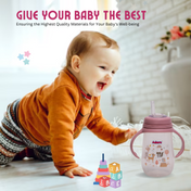 Adore Scotland Wide neck Soft Straw Sipper with Twin Handle-250ml- Pink