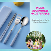 Adore Bon Vivant Portable Cutlery Set with Anti Bacterial Storage Case Sky Blue