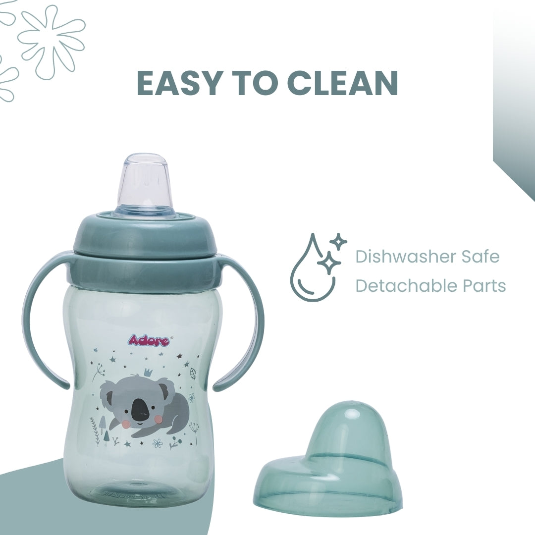 Adore ARRO Soft Spout Sipper with Dust Free Cap and Twin Handle 270ml - Green