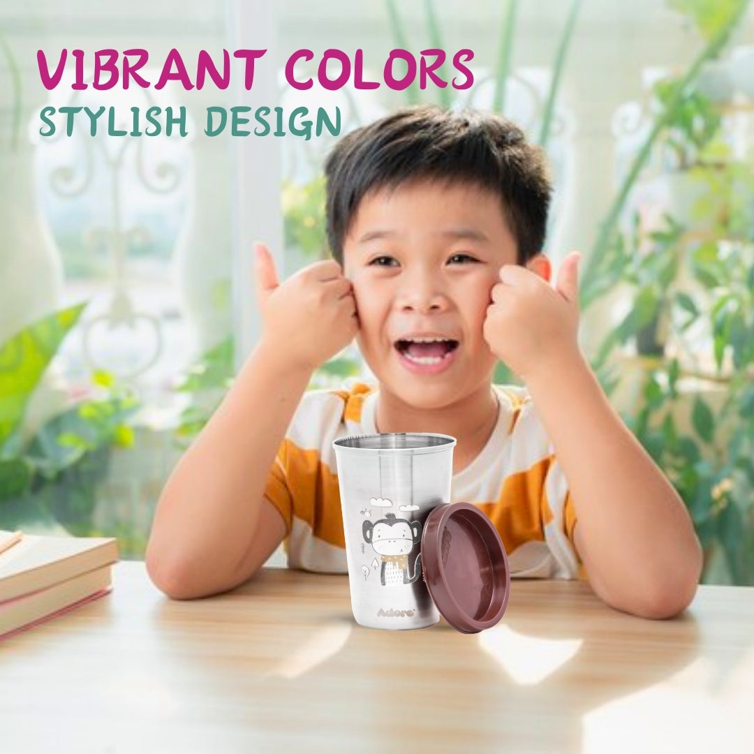 Adore Uno Printed Stainless Steel Tumbler with Spill Proof Lid 300 ml - Brown