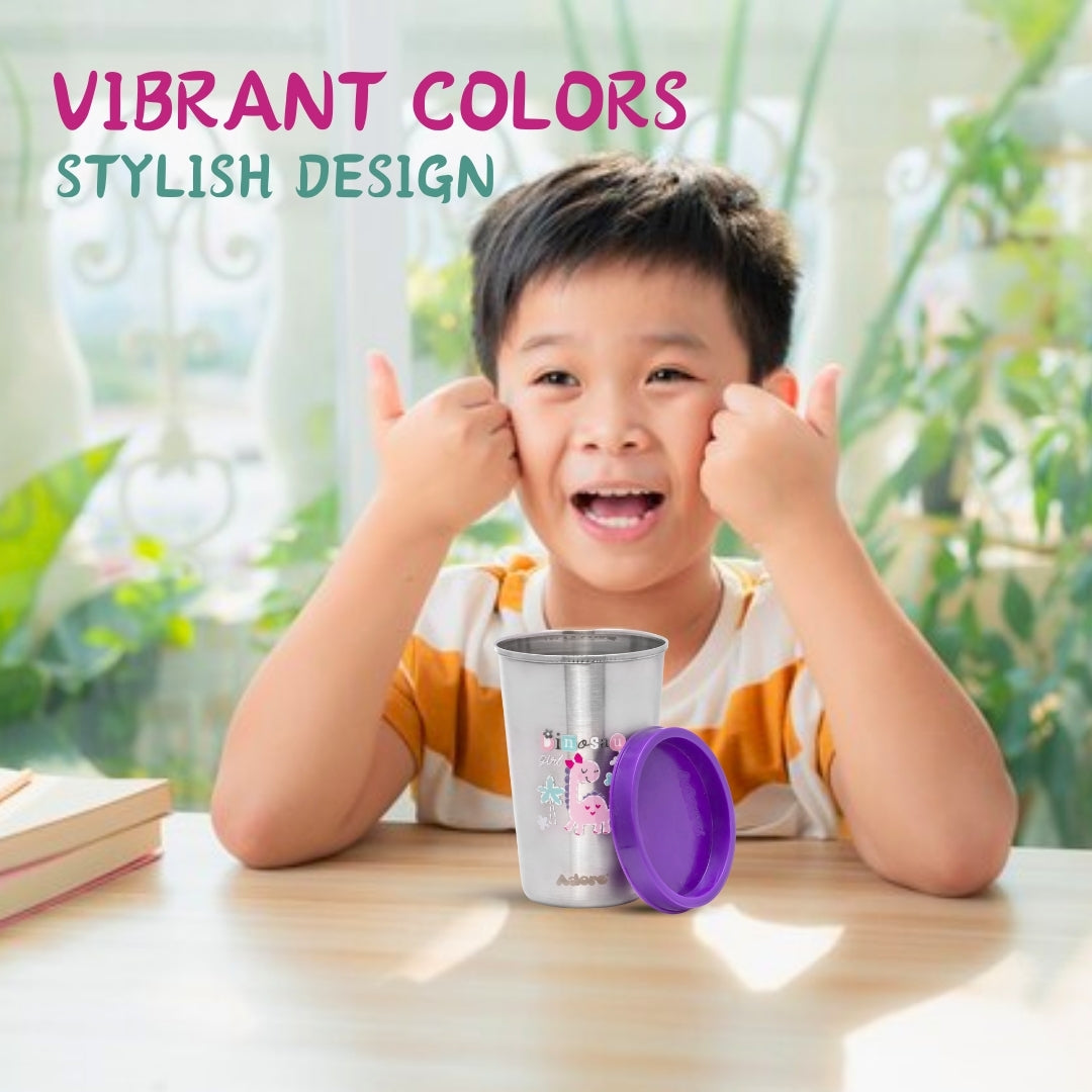 Adore Uno Printed Stainless Steel Tumbler with Spill Proof Lid 300 ml - Purple