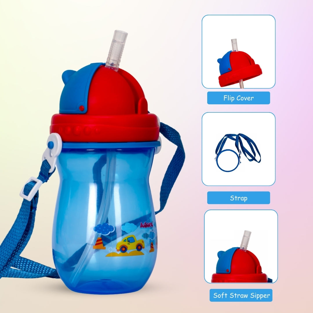 Adore Idaho Straw Sipper with Retractable Hood & Adjustable Shoulder Strap 300 ml - Blue