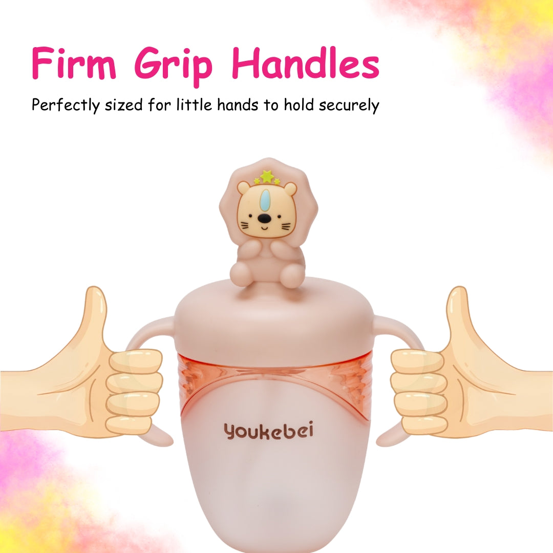 Adore Simbha- The Silicon Straw Sipper with Gravity Ball & Twin Handle 210ml Pink