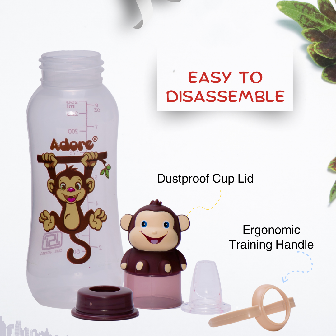 Adore Yeah! The Character Hood Narrow Neck Soft Spout Sipper 250ml - Monkey