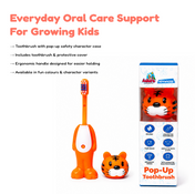Adore Kids Pop Up Toothbrush with Safety Head Attractive Character - Orange Tiger
