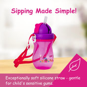 Adore Idaho Straw Sipper with Retractable Hood & Adjustable Shoulder Strap 300 ml - Pink