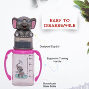 Adore BUNK! Character Hood Glass Spout Sipper with Twin Handle- 125ml- Elephant
