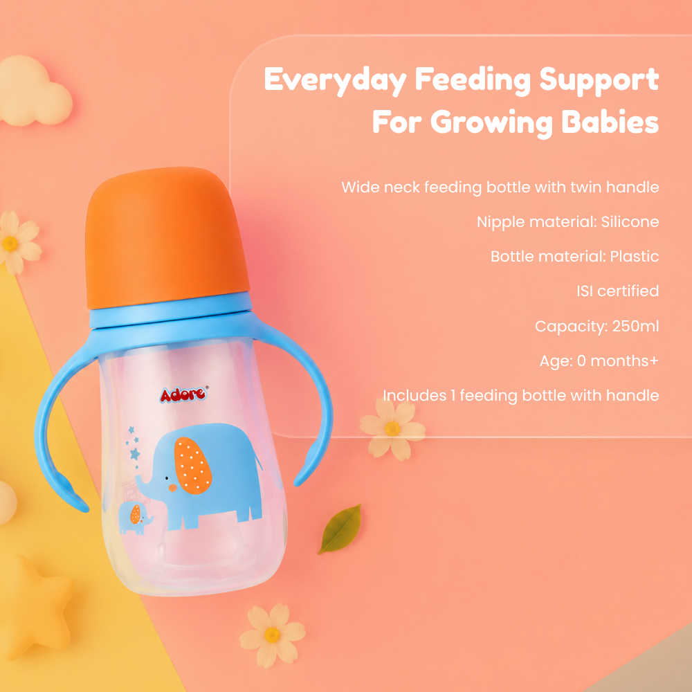Adore Nok Nok Wide neck Feeding Bottle With Twin Handle 250ml - New Blue